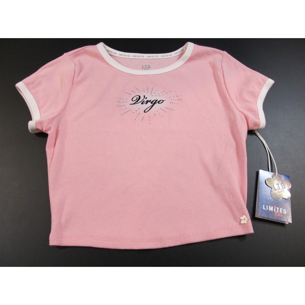 Limited Too Virgo Crop Top Baby Tee NWT Small Pink Zodiac Rhinestone Ringer
